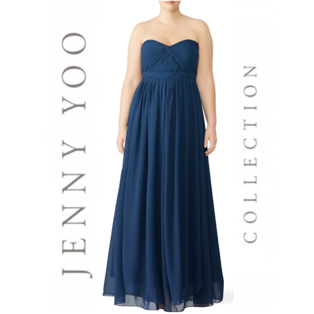 Jenny Yoo Collection Aidan Chiffon Convertible Strapless Navy Dress - Size 14